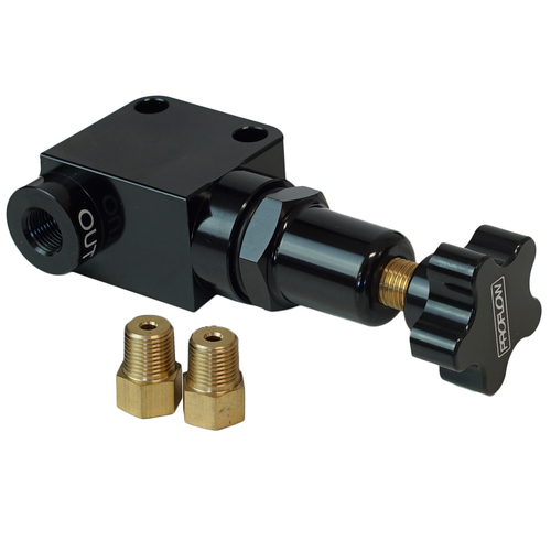 Proflow Billet Aluminium Brake Proportioning Valve, Knob Adjustment, 3/8''-24, Single Inlet/Outlet, Each