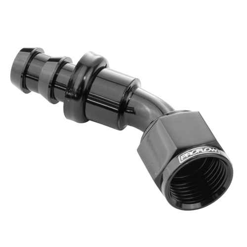 Proflow 45 Degree Push Lock Hose End Barb 5/16'' To Female -06AN, Black