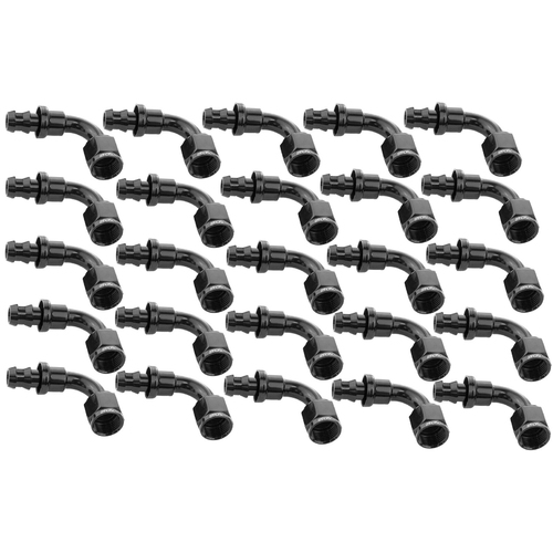 Proflow Bulk Pack 90 Degree Push On Hose End -06AN, Black, 25pc