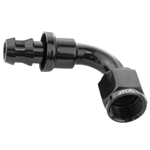 Proflow 90 Degree Push Lock Hose End Barb 1/2'' To Female -08AN, Black