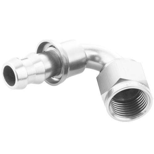 Proflow 120 Degree Push Lock Hose End Barb 5/8'' To Female -10AN, Polished