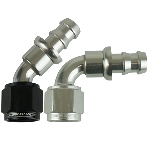 Proflow 150 DEG PUSH ON HOSE END - 4 BLACK/SILVER