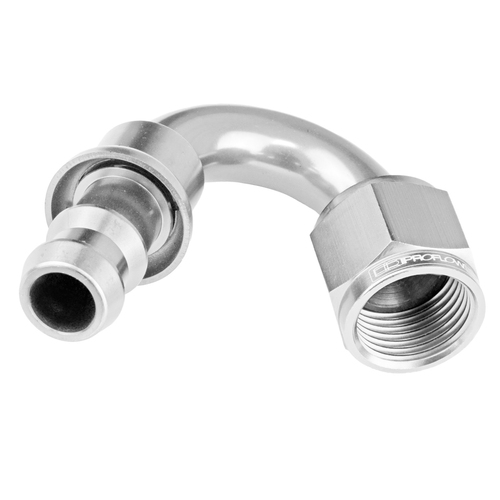 Proflow 150 Degree Push Lock Hose End Barb 5/8'' To Female -10AN, Polished