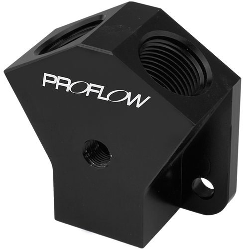 Proflow Billet AN Fuel Block -10AN In -10AN Out w/1/8in. NPT Port, Black