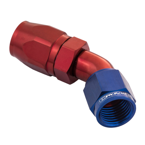 Proflow Fitting Hose End 45 Degree Full Flow -06AN, Blue/Red