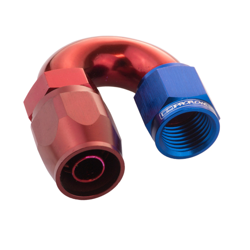 Proflow Fitting Hose End 180 Degree Full Flow -08AN, Blue/Red