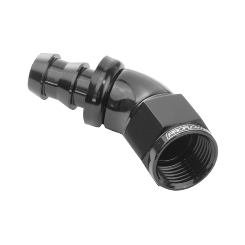 Proflow 45 Degree Fitting Hose End Full Flow Barb to Female -10AN, Black