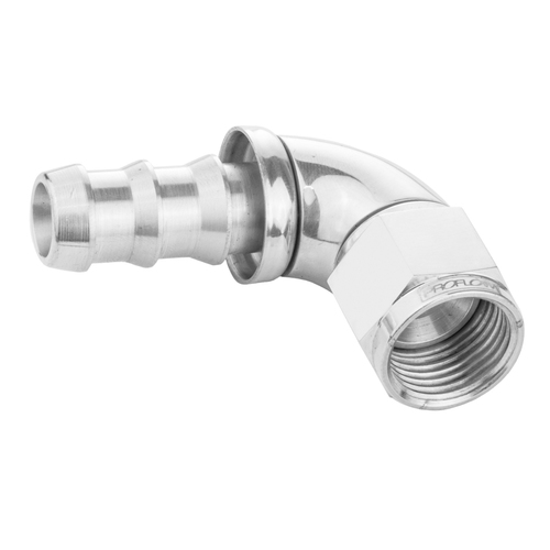 Proflow 90 Degree Fitting Hose End Full Flow 1/4in. Barb to Female -04AN, Polished