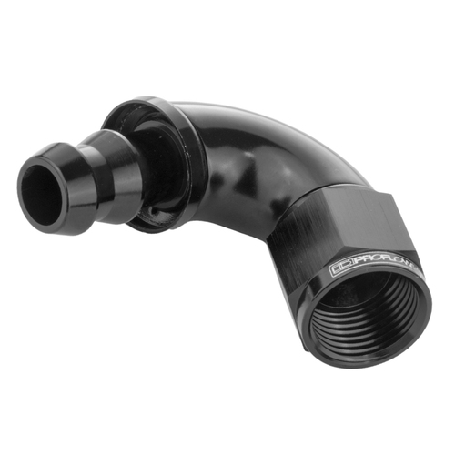 Proflow 120 Degree Fitting Hose End Full Flow Barb to Female -08AN, Black