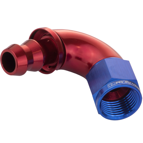 Proflow 120 Degree Fitting Hose End Full Flow Barb to Female -10AN, Blue/Red
