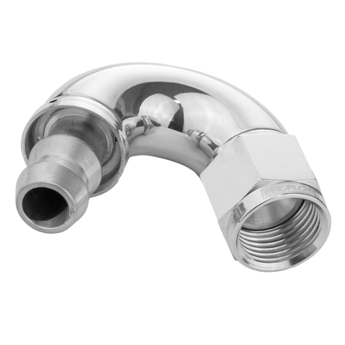 Proflow 150 Degree Fitting Hose End Full Flow Barb to Female -08AN, Polished