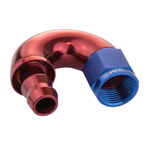 Proflow 180 Degree Fitting Hose End Full Flow Barb to Female -06AN, Blue/Red