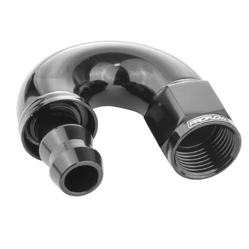 Proflow 180 Degree Fitting Hose End Full Flow Barb to Female -08AN, Black