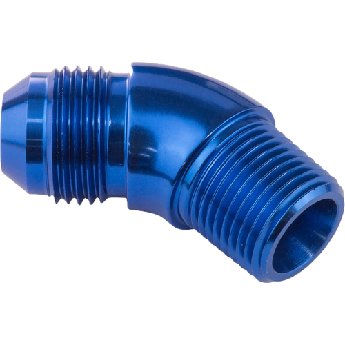 Proflow 45 Degree Full Flow 3/8in. NPT To Male -06AN Flare to NPT Adaptor, Blue