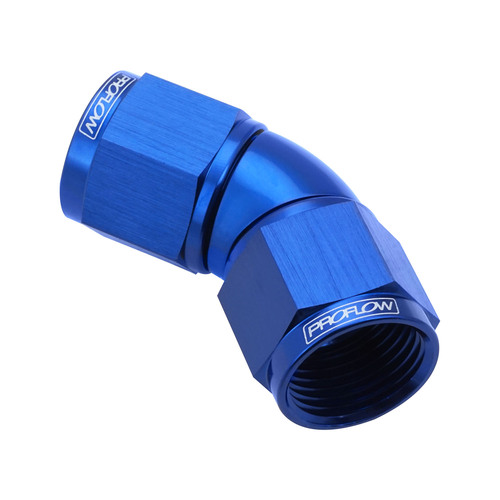 Proflow 45 Degree Female Flare Union Full Flow Swivel Hose End -06AN, Blue