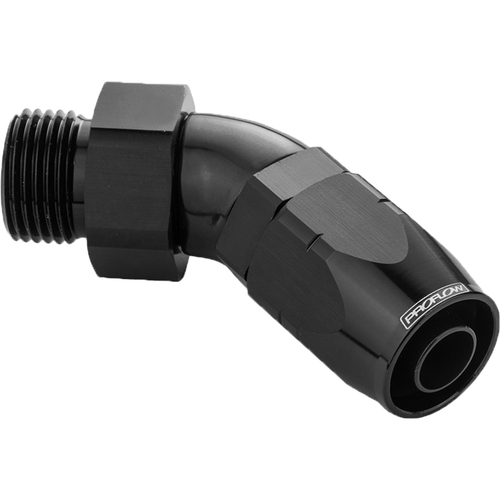 Proflow 45 Degree Fitting Hose End -10AN Orb Male To -04AN, Black