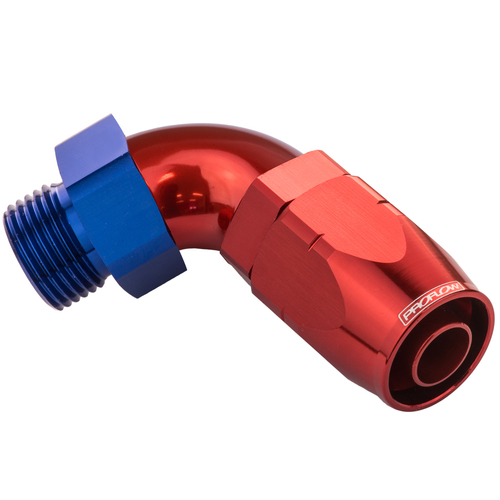 Proflow 90 Degree Fitting Hose End -10AN Orb Male To -10AN, Blue/Red
