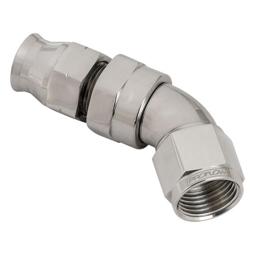Proflow Full Flow 5/16in. Tube To Female -06AN Hose End, 45 Degree, Tube Adaptor, Polished