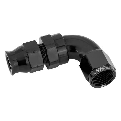 Proflow Full Flow 5/8in. Tube To Female -10AN Hose End, 90 Degree, Tube Adaptor, Black