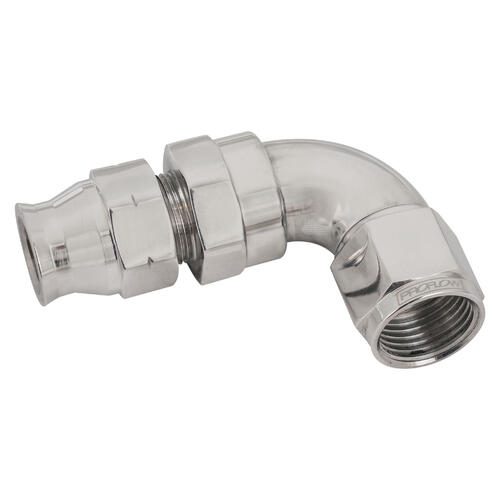 Proflow Full Flow 5/8in. Tube To Female -10AN Hose End, 90 Degree, Tube Adaptor, Polished