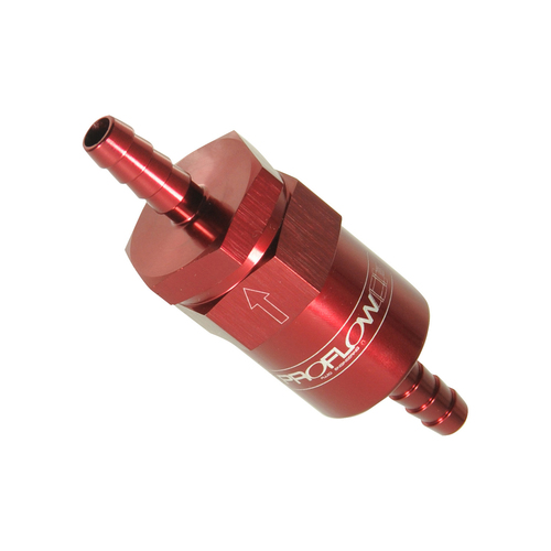 Proflow Billet Inline Aluminium Fuel Filter 1/2in. Barb Red 30 Micron