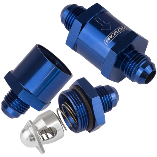 Proflow Fuel Check Valve, Blue, Aluminium, -8 AN Male to -8 AN, Male