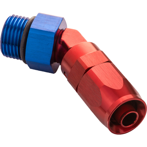 Proflow Fitting, 45 Degree Hose End -06AN Hose To Male -04AN Thread, Blue/Red
