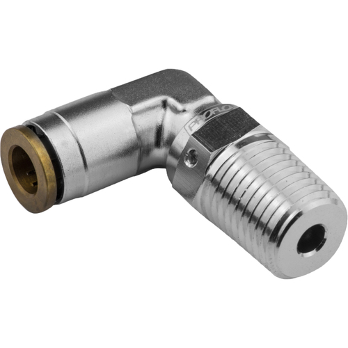 Proflow Fitting, Push To Connect Nylon Tube 90 Degree 3/16in. Nylon Tube To 1/8in. NPT, Silver