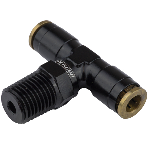 Proflow Fitting, Push Release Tee 3/16in. Tube To 1/8in. NPT, Black