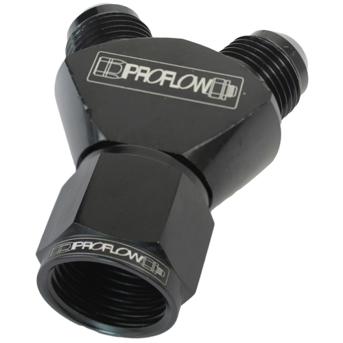 Proflow Y-Block -08AN Female Swivel To Dual -06AN Male, Black