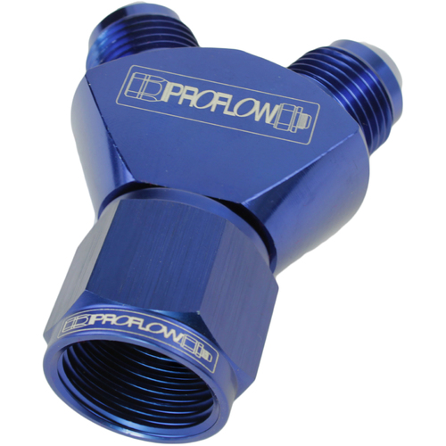 Proflow Y-Block -12AN Female Swivel To Dual -08AN Male, Blue