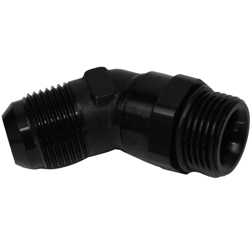 Proflow Adaptor Male -08AN 45 Degree To -08AN Thread Swivel, Black