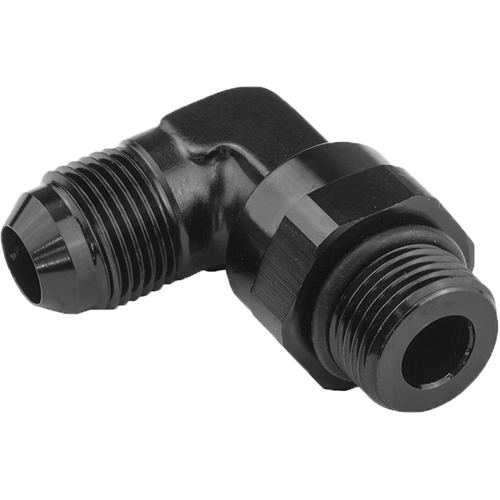 Proflow Adaptor Male -10AN 90 Degree To -12AN Thread Swivel, Black