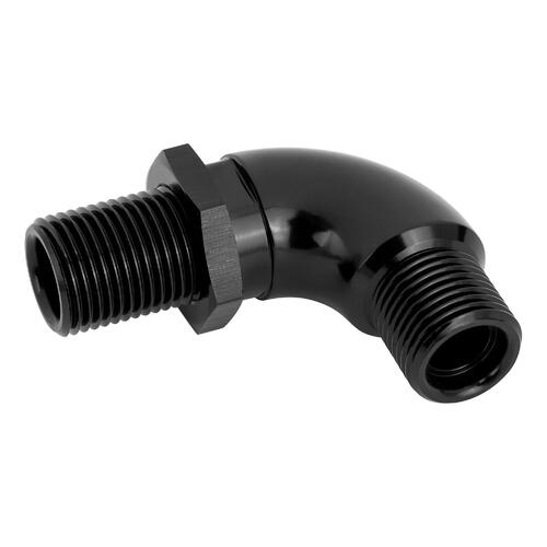 Proflow Air Conditioning Adaptor Bulkhead Fitting, #6 A/C 5/8"-18, 90 Degree, Aluminium, Black