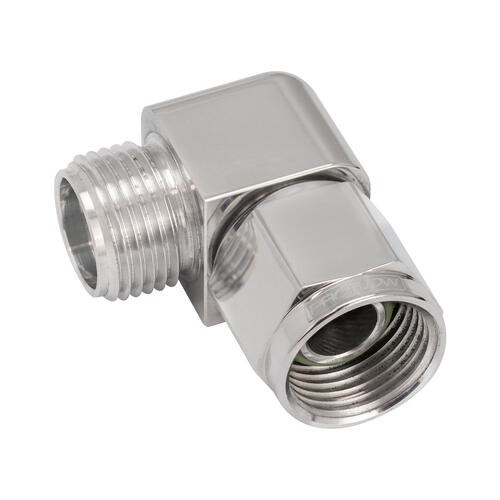 Proflow Air Conditioning Adaptor Tite Fit Fitting, #8 A/C 3/4"-16, 90 Degree, Female to Male, Aluminium, Polished