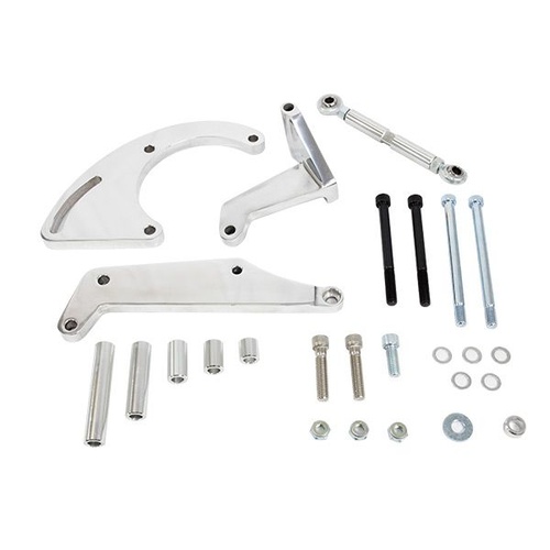 Proflow Aluminium A/C Compressor Bracket, Water Pump, For Chevrolet SB, Long, Passenger Side Mount, Polished