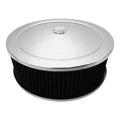 Proflow Air Filter Assembly Round 14in. x 4in, Chrome, Flat Base,