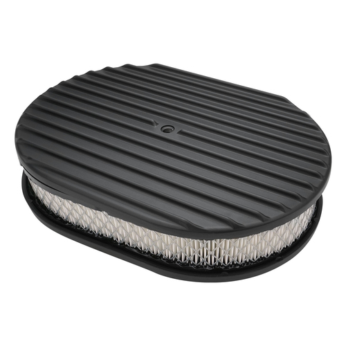 Proflow Air Filter Assembly, Aluminium Black, Fins Oval 12 x 2, Kit