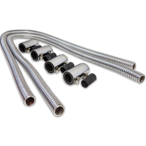 Proflow Heater Hose Flexible, Stainless Steel Chrome Kit, 44in. Length