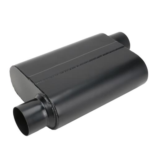 Proflow Muffler, 2.50 in, Black Compact Flow Chamber II,Side Inlet To 2.50 in. Side Outlet, 9.75" x 13" x 4" body, Each