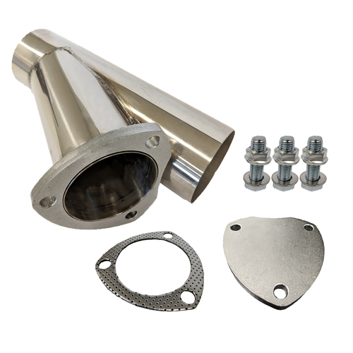 Proflow Exhaust 304 Stainless Steel Cut Out Y Pipe 3.5in., Cap Gasket & Bolts 10in. overall length, Each