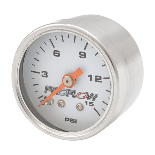 Proflow Fuel Pressure Gauge 0-15PSI Stainless body/White Face