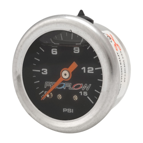 Proflow Fuel Pressure Liquid Filled Gauge 0-15PSI Stainless Body/Black Face