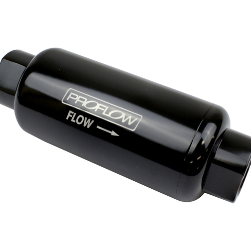 Proflow Fuel Filter, Inline Mount, Billet Aluminium, Black Anodised, 100 Microns, 183mm length -12 AN Inlet/Outlet, Each