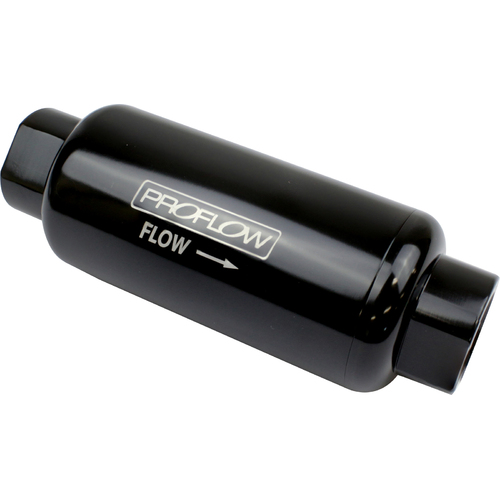 Proflow Fuel Filter, Inline Mount, Billet Aluminium, Black Anodised, 100 Microns, 90mm length -8 AN Inlet/Outlet, Each