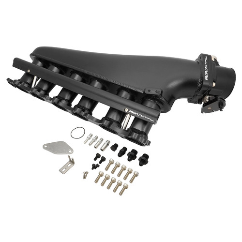 Proflow Intake Manifold Kit, Fabricated Aluminium, Black For Toyota 1JZ-GTE Inlet Plenum, 90mm Throttle Body, Fuel Rail