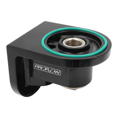Proflow 90 Degree Oil Filter Adaptor, Billet, 3/4''-16 Thread, Suits All Traditional Ford V8, Black Anodised