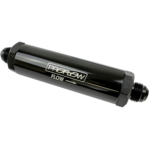 Proflow Oil Filter Billet Aluminium In-Line Black, Stainless Element -08AN