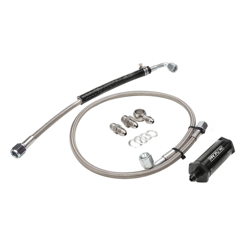 Proflow Turbo Oil Feed Line Kit, Stainless Braided Hose, 30 Micron Filter, For Ford Falcon Barra FG/FGX, XR6 Turbo