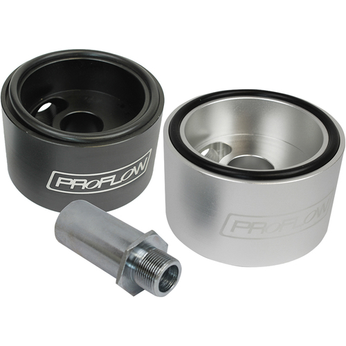 Proflow Oil Filter Adapter, Sandwich Adapter, Billet Aluminium, Black Anodised, 13/16-16 in, AN10, 1/8in. NPT Port Chev